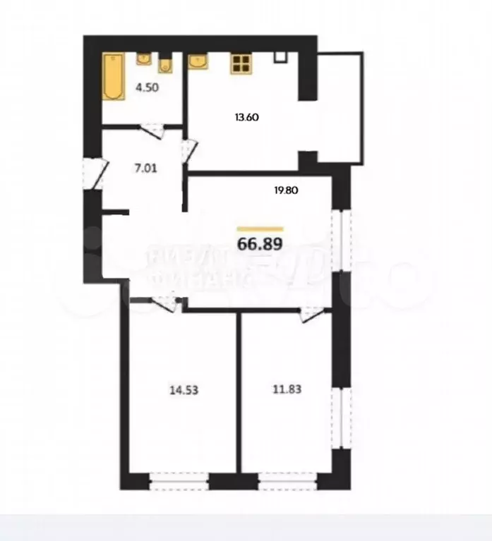 3-к. квартира, 66,9 м, 5/10 эт. - Фото 0