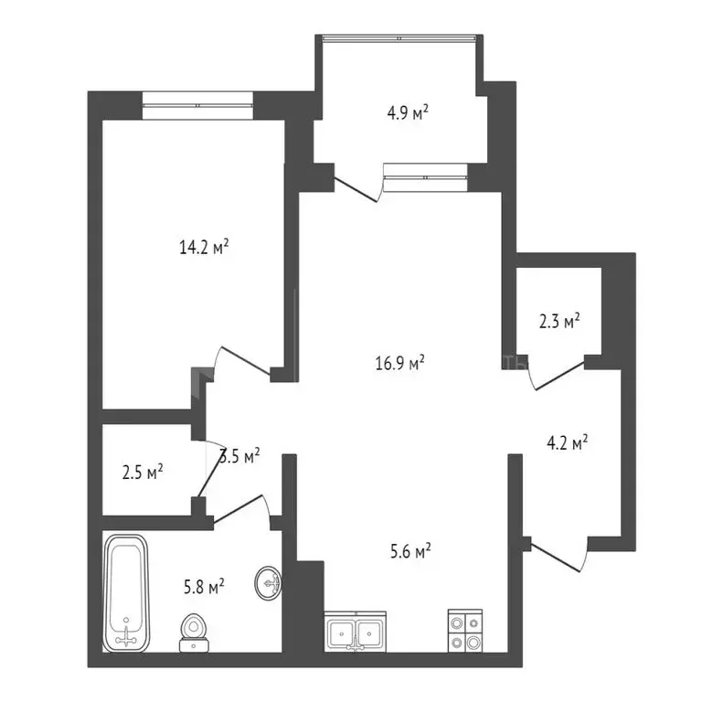 1-комнатная квартира: Тюмень, Причальная улица, 11 (59.9 м) - Фото 0