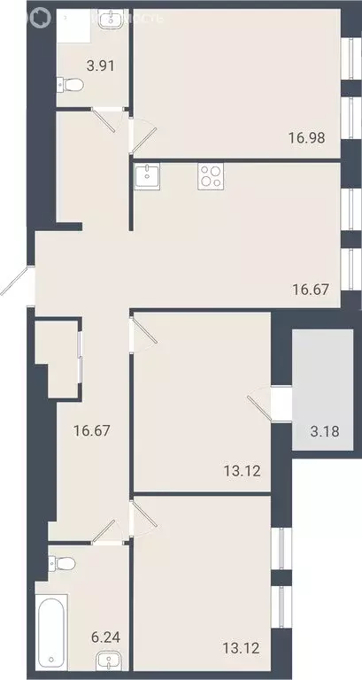 3-комнатная квартира: Батайск, улица Крупской, 5Б (87.7 м) - Фото 0