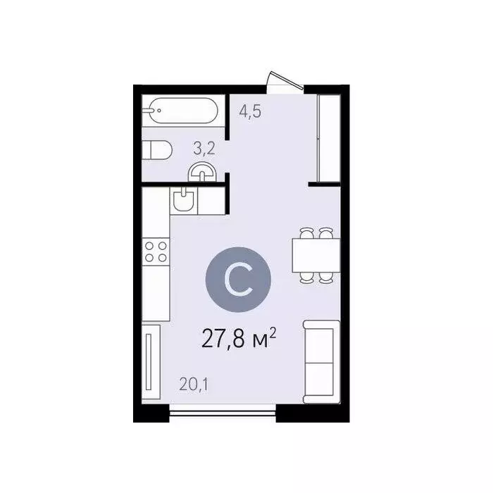 Квартира-студия: Тюмень, улица Николая Ростовцева, 24 (27.8 м) - Фото 2