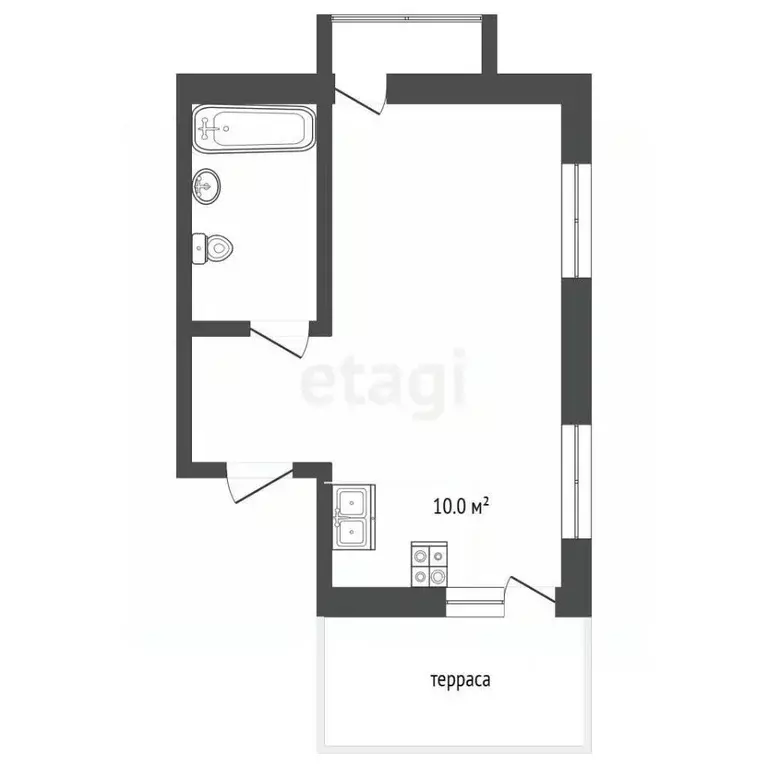 Студия Тюменская область, Тюмень ул. Василия Малкова, 9 (31.0 м) - Фото 2