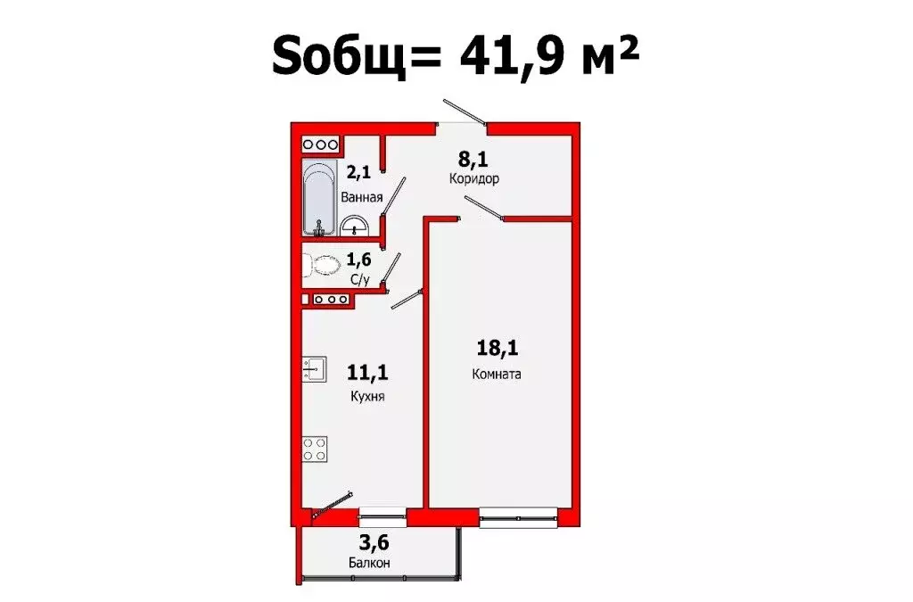 1-комнатная квартира: Санкт-Петербург, Туристская улица, 15к2 (41.9 м) - Фото 2