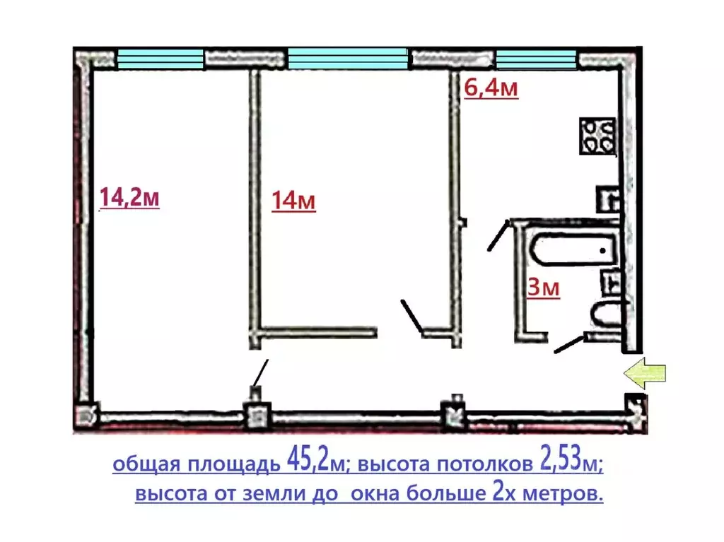 2-к кв. Санкт-Петербург Таллинская ул., 25 (45.2 м) - Фото 2