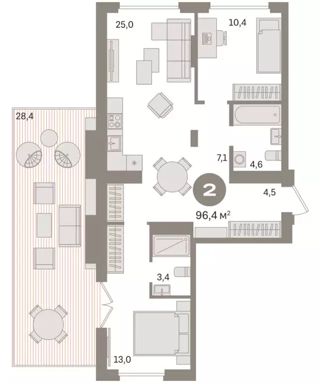 2-комнатная квартира: Екатеринбург, улица Академика Ландау, 7 (96.4 м) - Фото 1