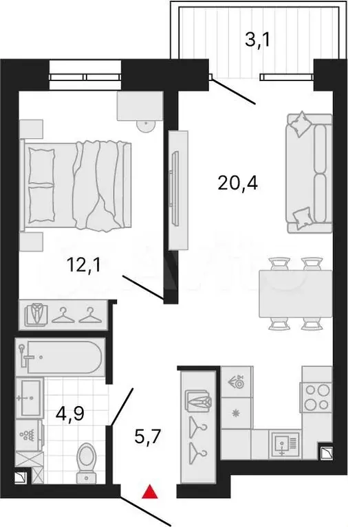 1-к. квартира, 46,5 м, 1/25 эт. - Фото 1