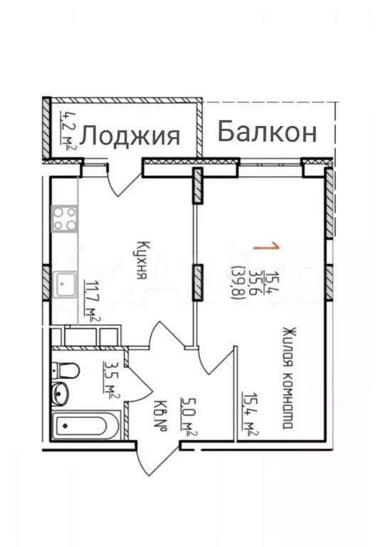 1-к. квартира, 43 м, 5/9 эт. - Фото 0