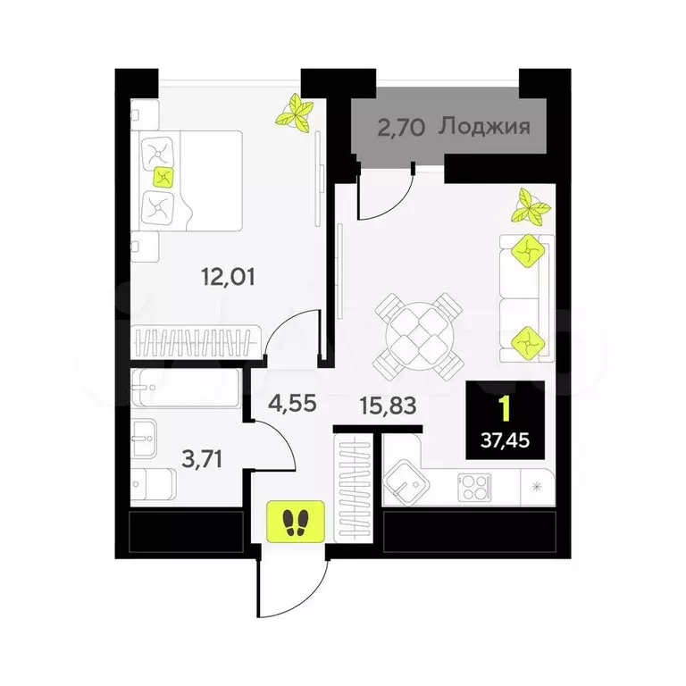 1-к. квартира, 37,5 м, 8/14 эт. - Фото 0