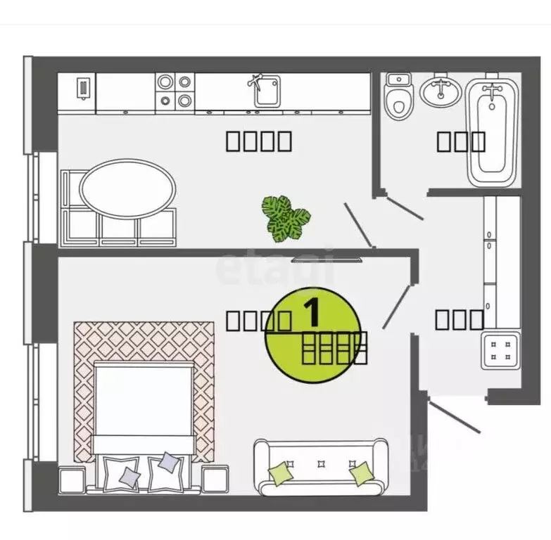 1-комнатная квартира: Тульская область, городской округ Тула, посёлок ... - Фото 1