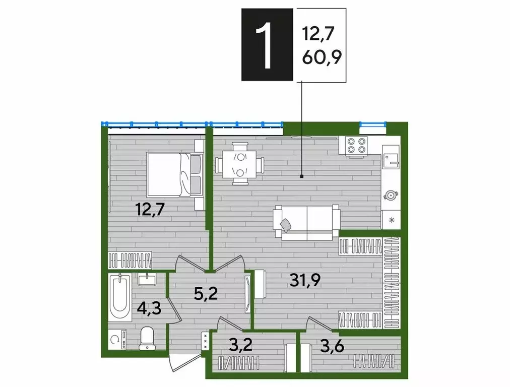 1-комнатная квартира: Краснодар, микрорайон Догма Парк, улица Марины ... - Фото 1