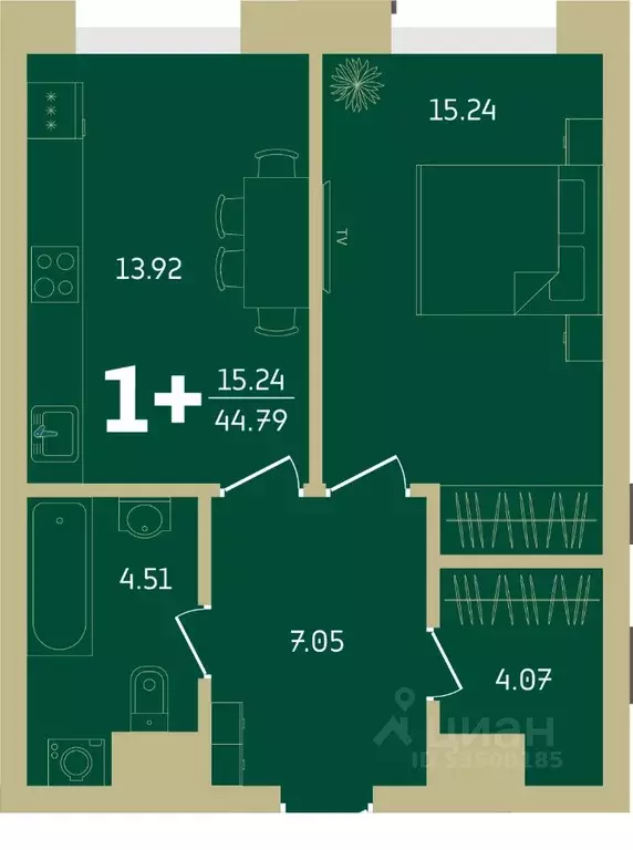 1-к кв. Башкортостан, Уфа Революционная ул., 39/4 (44.79 м) - Фото 1