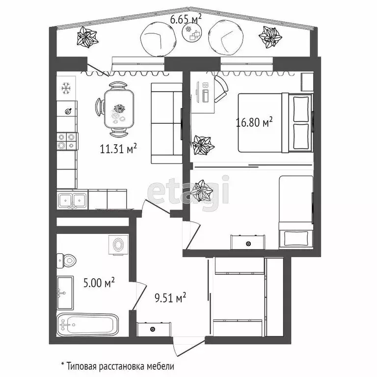 1-комнатная квартира: Тюмень, улица Александра Протозанова, 14 (42.7 ... - Фото 1