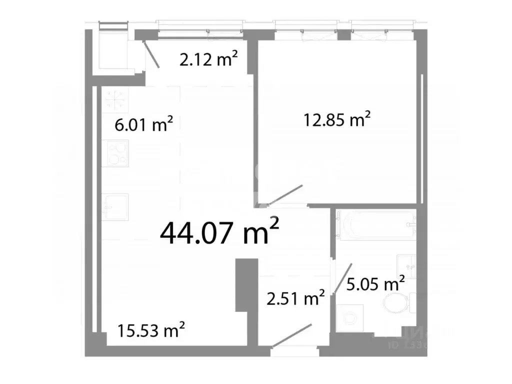 2-к кв. Челябинская область, Челябинск ул. Худякова, 18 (44.07 м) - Фото 2