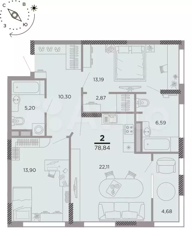 2-к. квартира, 76,5 м, 16/25 эт. - Фото 1