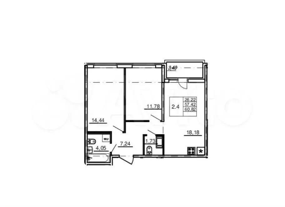 2-к. квартира, 61 м, 10/15 эт. - Фото 0