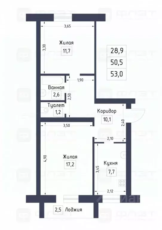 2-к кв. Татарстан, Казань ул. Челюскина, 25А (50.5 м) - Фото 1