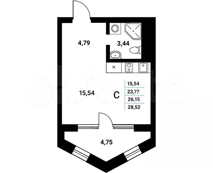 Квартира-студия, 26,2 м, 14/21 эт. - Фото 0