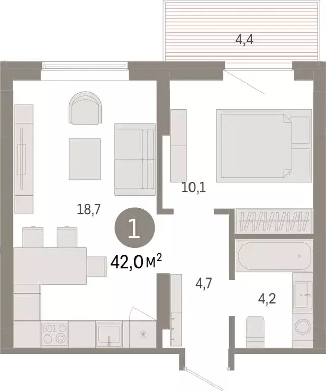 1-комнатная квартира: Омск, Кировский округ (42 м) - Фото 1