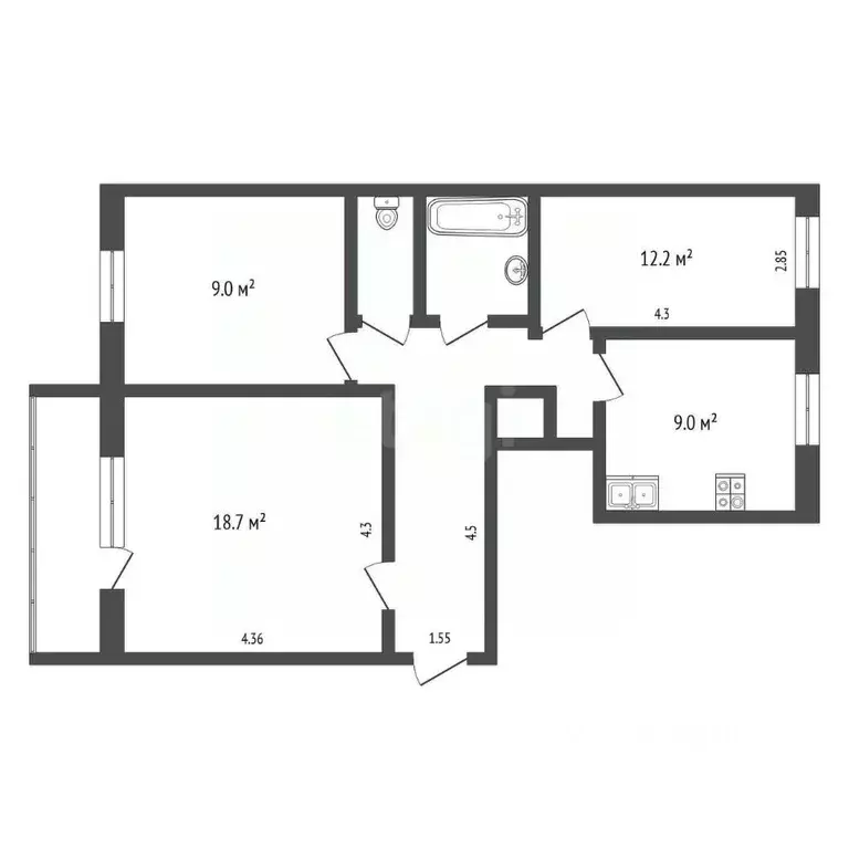3-к кв. Кемеровская область, Прокопьевск ул. Петренко, 5 (65.0 м) - Фото 2