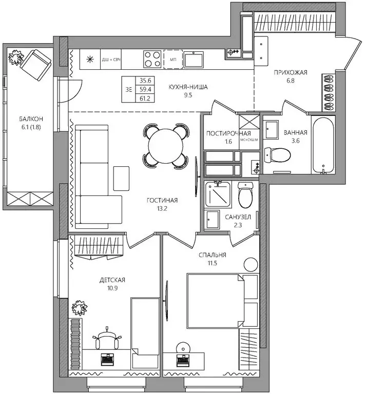 3-комнатная квартира: Пермь, Батумская улица, 21 (61.2 м) - Фото 1