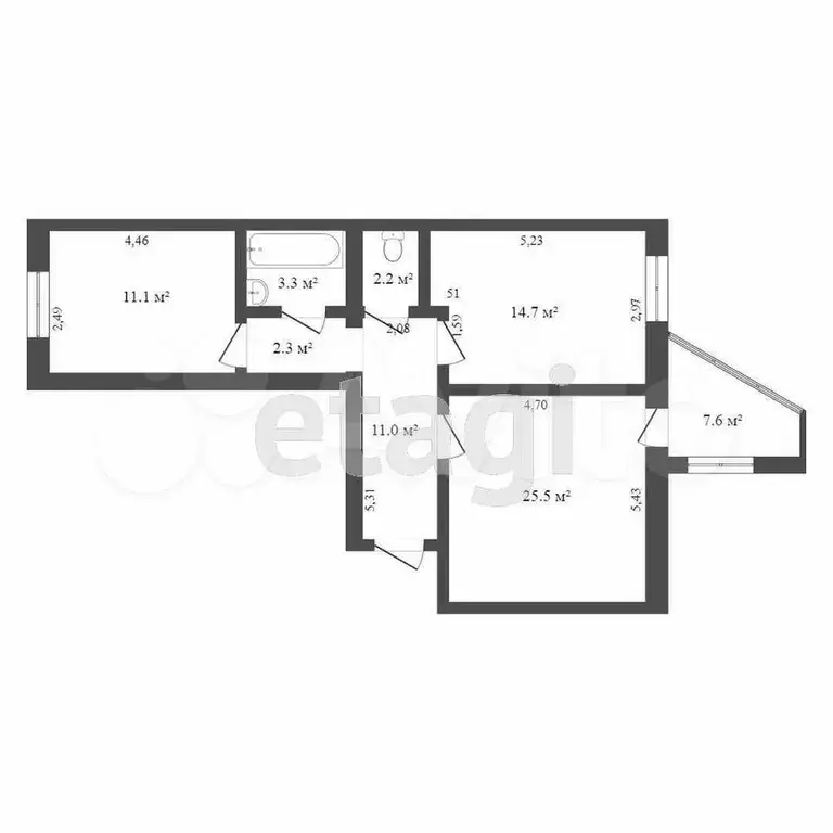 2-к. квартира, 70,1 м, 1/9 эт. - Фото 0
