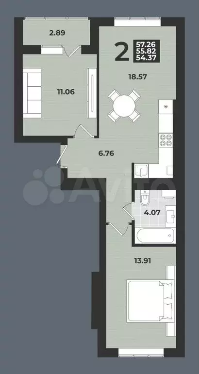 2-к. квартира, 57 м, 7/9 эт. - Фото 1