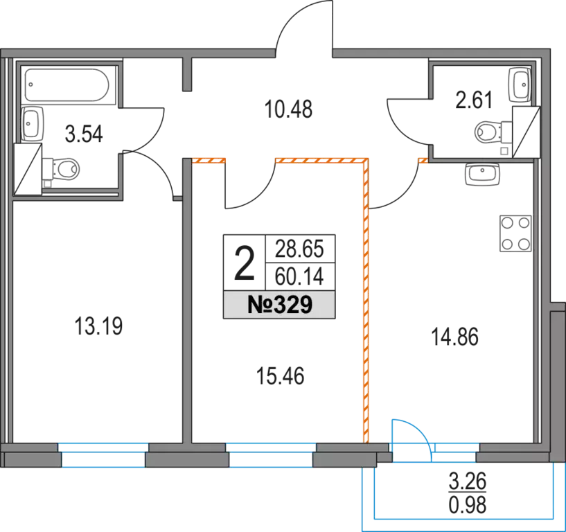 Продаётся 2-к квартира, 60.14 м - Фото 1