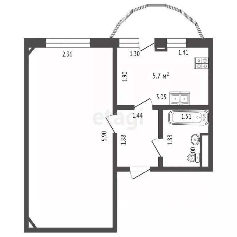 1-к кв. Севастополь с. Орловка, ш. Качинское, 3Ак3 (27.2 м) - Фото 1