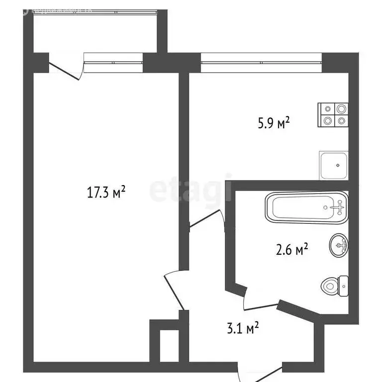 1-комнатная квартира: Севастополь, улица Маршала Крылова, 11 (31.4 м) - Фото 0