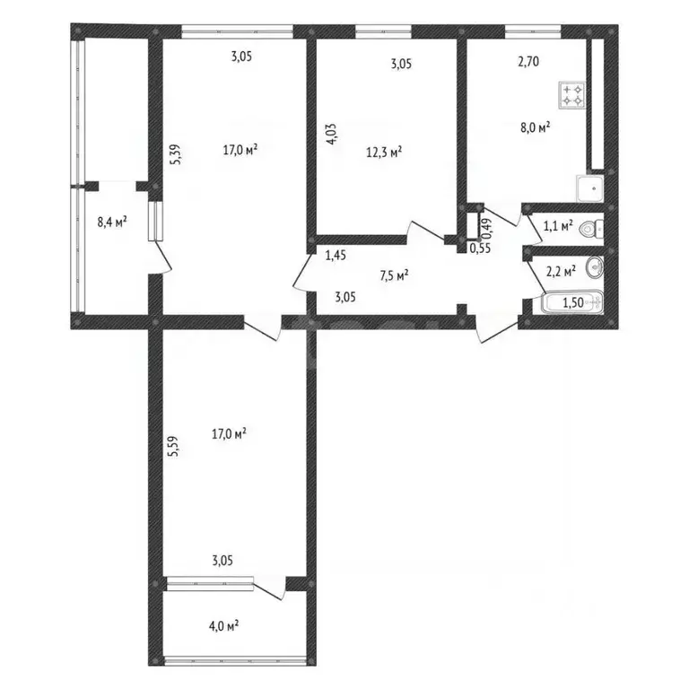 3-к кв. Башкортостан, Уфа ул. Мубарякова, 6/1 (66.2 м) - Фото 2