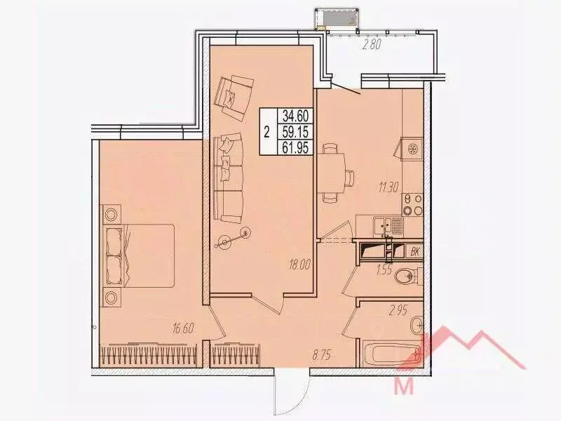 2-к кв. Краснодарский край, Анапа ул. Омелькова, 93 (62.0 м) - Фото 0