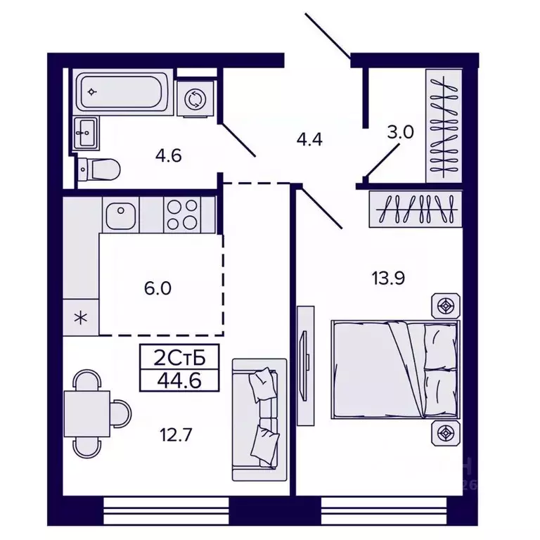 2-к кв. Хабаровский край, Хабаровск ул. Карла Маркса (44.56 м) - Фото 1