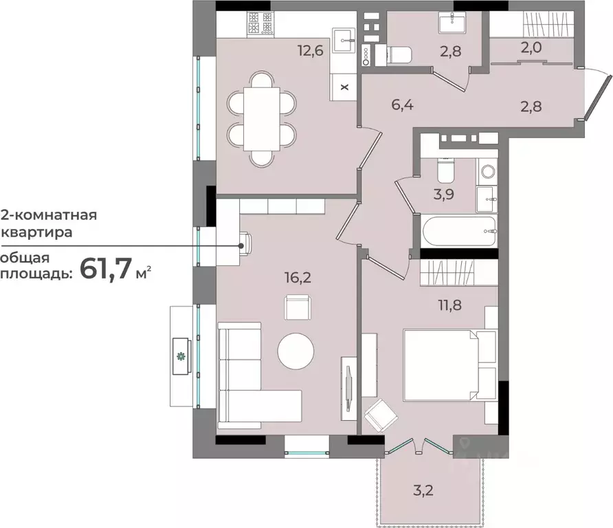 2-к кв. Удмуртия, Ижевск ул. Имени В.С. Тарасова, 6 (61.7 м) - Фото 0
