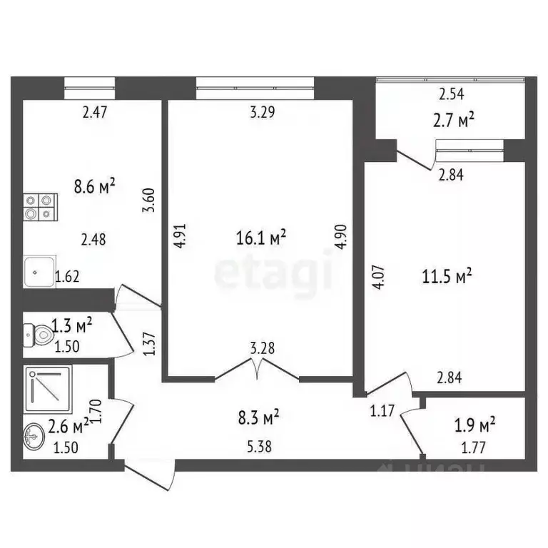 2-к кв. Башкортостан, Стерлитамак ул. Артема, 102 (50.3 м) - Фото 1