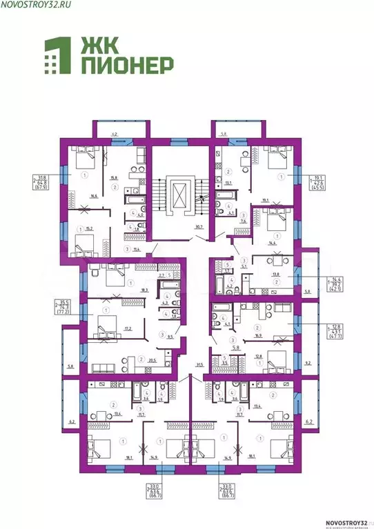 2-к. квартира, 66,7м, 2/9эт. - Фото 1