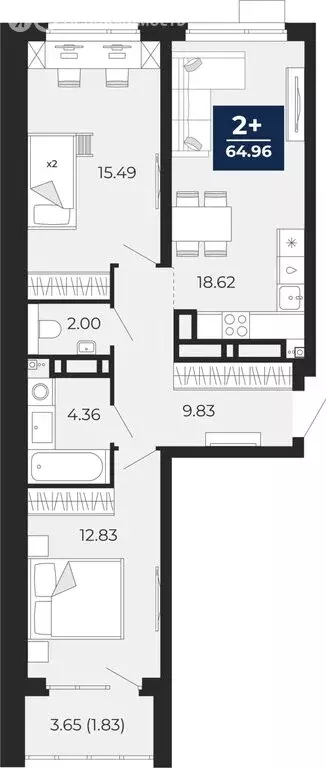2-комнатная квартира: Тюмень, Арктическая улица, 14 (64.96 м) - Фото 0