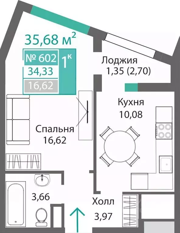 1-к кв. Крым, Симферополь Крымская роза мкр,  (35.68 м) - Фото 0