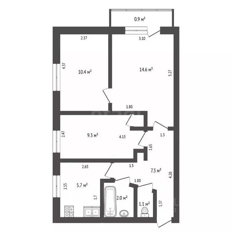 3-к кв. Башкортостан, Стерлитамак ул. Ибрагимова, 18 (50.9 м) - Фото 2