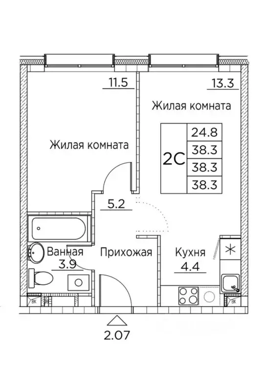 2-к кв. Приморский край, Владивосток ул. Расула Гамзатова, 7к3 (38.3 ... - Фото 0