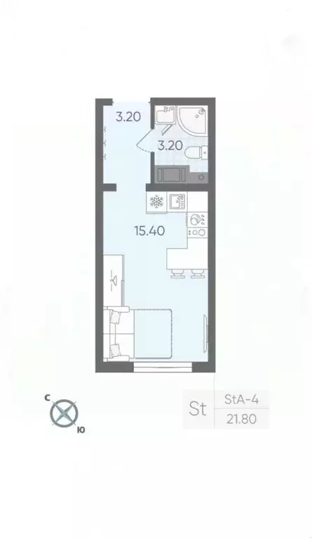Студия Санкт-Петербург ул. Пахомовская, 14к1 (20.9 м) - Фото 1