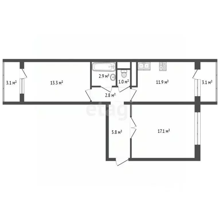 2-к кв. Москва ул. Софьи Ковалевской, 12К1 (52.8 м) - Фото 1