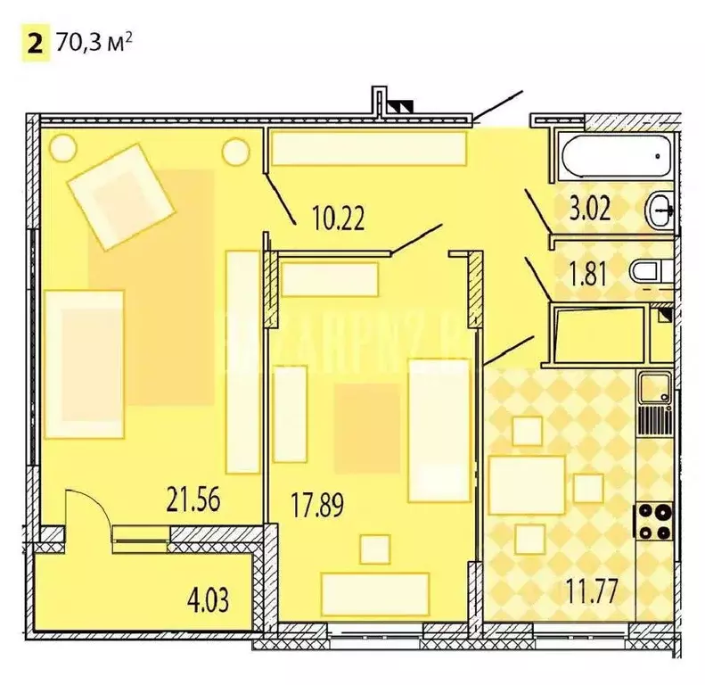 2-к кв. Пензенская область, Пенза ул. Мира, 40 (70.0 м) - Фото 2