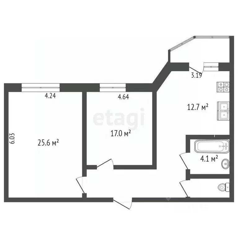 2-к кв. Архангельская область, Архангельск ул. Гагарина, 45 (74.3 м) - Фото 1