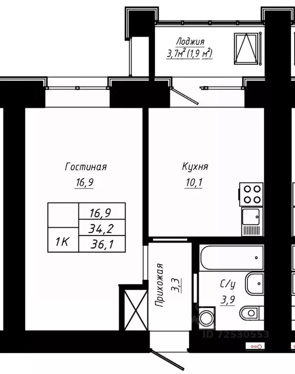 1-к кв. Алтайский край, Барнаул ул. Сухэ-Батора, 39 (36.1 м) - Фото 0