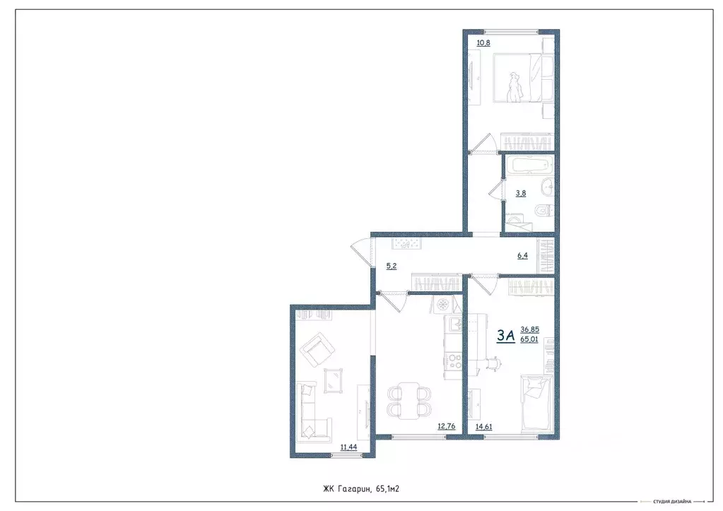 3-к кв. Ярославская область, Ярославль ул. Дядьковская, 16А (65.1 м) - Фото 2