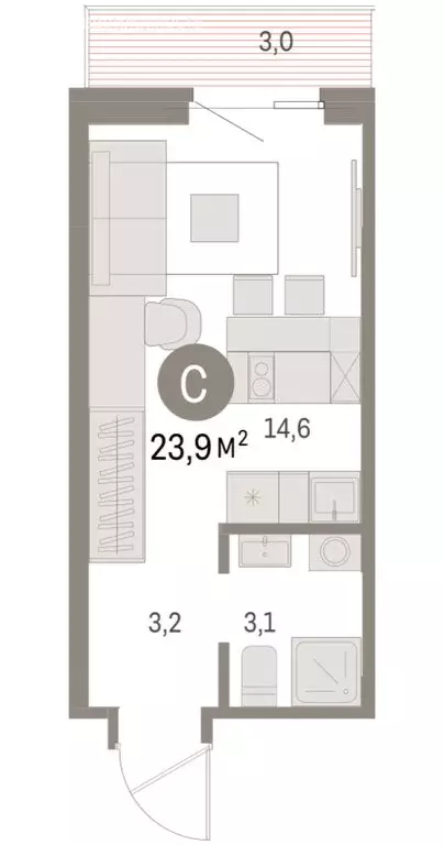 Квартира-студия: Курган, жилой район Центральный, ЖК Дом Кино (23.91 ... - Фото 2