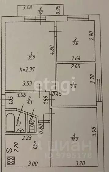 4-к кв. Татарстан, Казань ул. Курчатова, 14 (59.0 м) - Фото 1