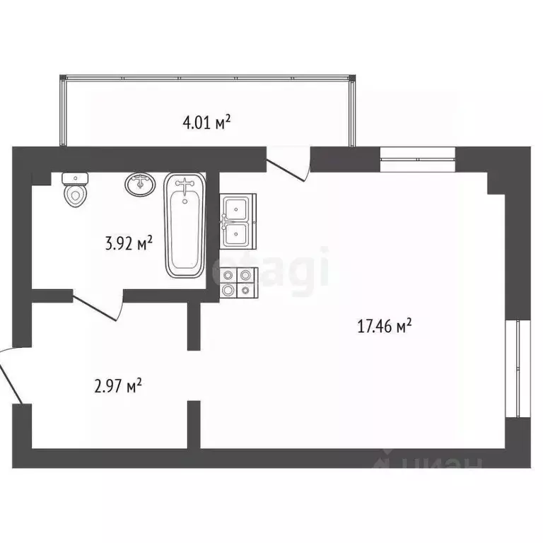 Студия Архангельская область, Архангельск ул. Октябрят, 30к2 (24.5 м) - Фото 2