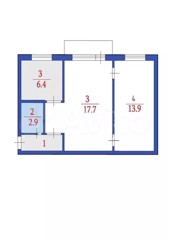 2-к. квартира, 42,9 м, 3/4 эт. - Фото 0