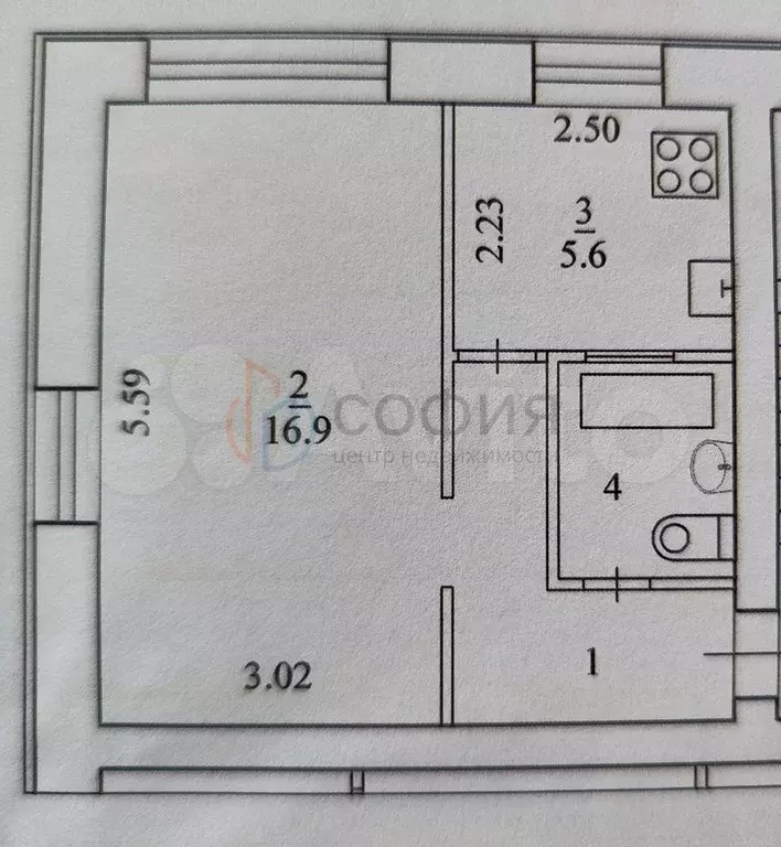 1-к. квартира, 30,6 м, 3/5 эт. - Фото 0