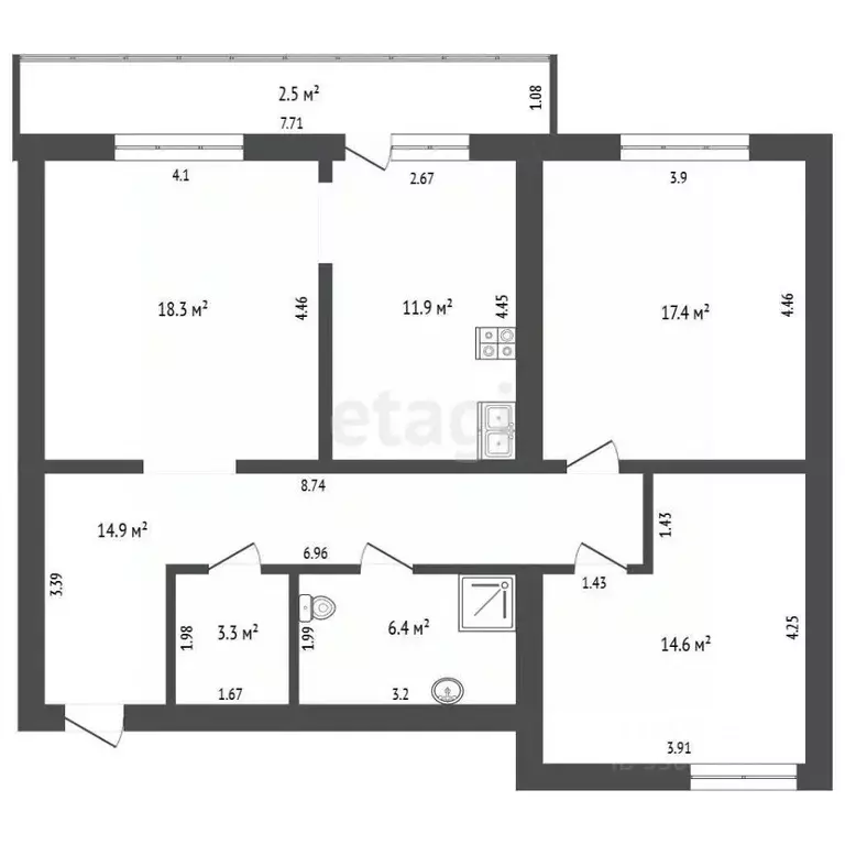 3-к кв. Забайкальский край, Чита Царский мкр, 1 (86.5 м) - Фото 2
